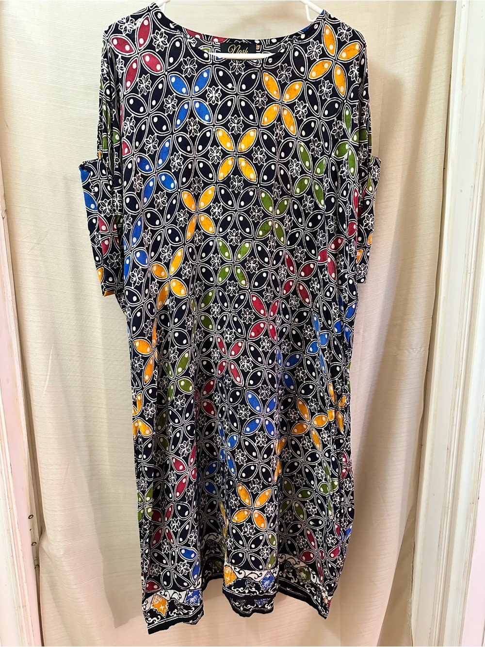 Nash Batik Print Caftan Dress One Size Cotton Oversized Midi Cover Up Women